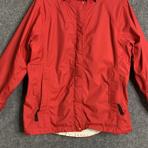 LL Bean GoreTex Windbreaker Jacket Women Medium Red Hooded Zip Front Lined - Picture 3 of 15